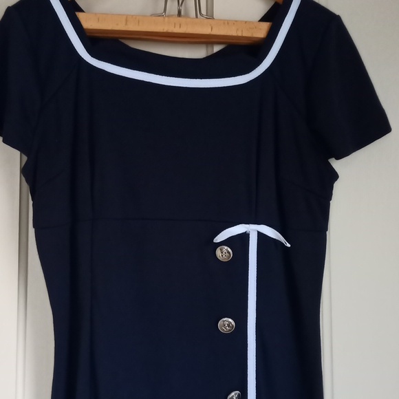 Glam Couture Joan Mad Men Navy Pencil Dress - Picture 3 of 6